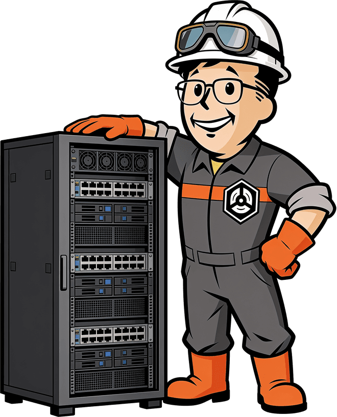 Otto standing beside a server rack